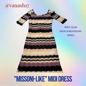 Velvet Torch Knit Stripe Scoop Neck Midi Dress NWT Small